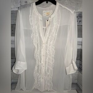 Maeve Women's sheer White Ruffled Blouse
